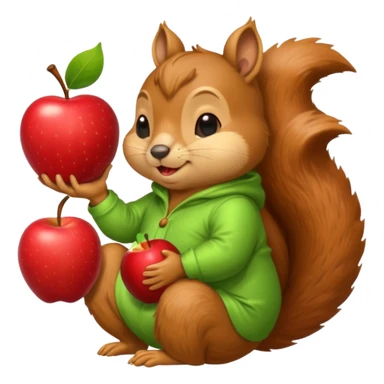 squirrel in acorn pajama suit snoring with holding apple sticker