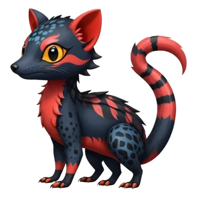 Rare exotic realistic cute epic aesthetic gothic colorful Salandit-Litten-Quilava-Civet-species-Fakemon-hybrid-creature, with markings, full body sticker