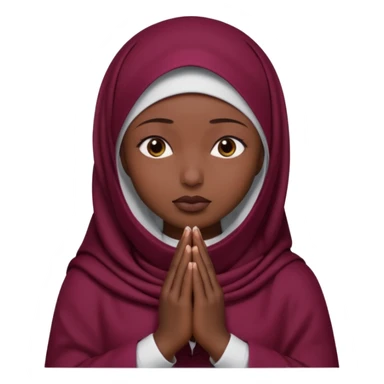 darkskin muslim black woman praying with burgundy hijab hyper realistic face, islamic prayer position  sticker