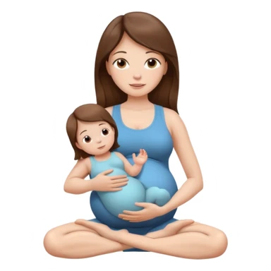"Pregnant woman sitting in a yoga pose with long brown hair and fair skin, holding a newborn baby with short brown hair and fair skin." sticker