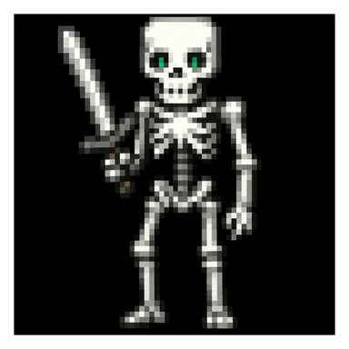 Make the Minecraft skeleton hold a sword in the pixel art style sticker