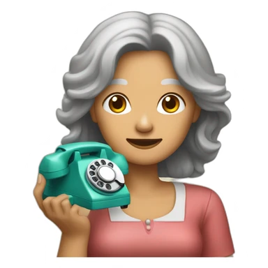 Pilipino middle aged woman holding an old rotary phone sticker