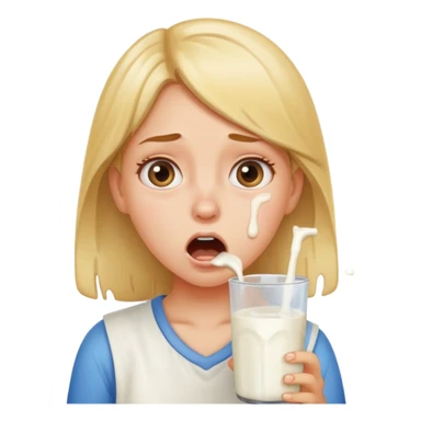 Girl with surprised and disgusted face with milk dripping in mouth sticker