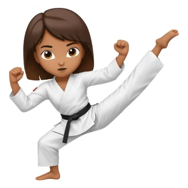 Ragazza castana che pratica karate, ha la cintura nera ed io tradizionale kimono bianco del karate, tira un calcio laterale oppure un pugno oppure è in posizione di guardia sticker