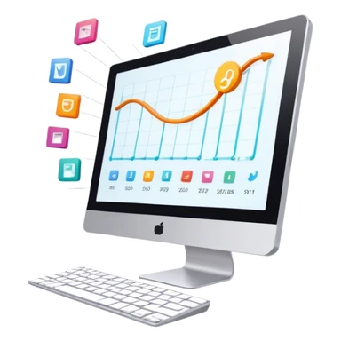 Animation and motion design. A computer screen with an animation timeline, moving frames. Display a cartoon or animated scene on the screen. Include motion design elements like flowing lines, curves, or rotating objects. Modern, creative colors. No emojis or smiley faces. Transparent background. sticker