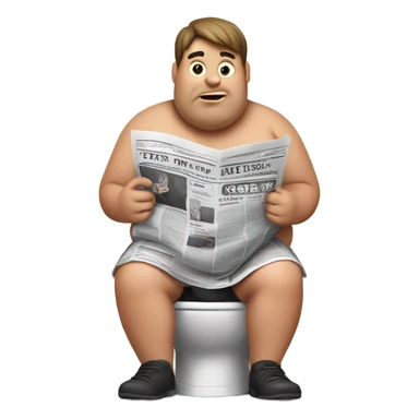 fat guy sitting on toilet reading newspaper no shirt front view sticker