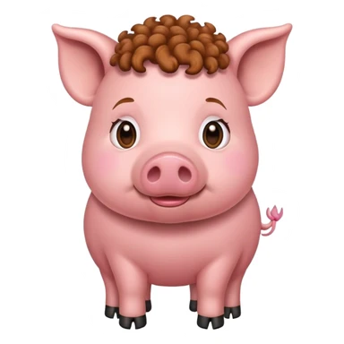 pig with brown cury hair sticker