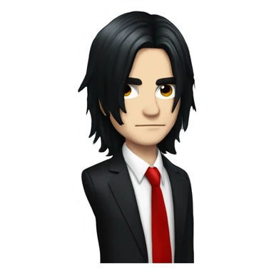 Gerard Way with long black hair black suit and red tie sticker