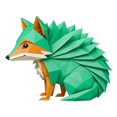 origami half fox half hedgehog in color green mint rgb(168, 251, 211)  #A8FBD3, include the tail of the fox it should not look like a disguise but all one piece sticker