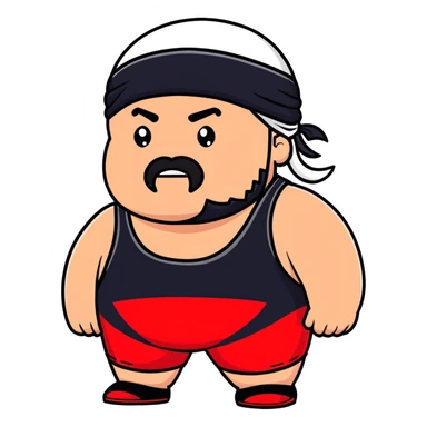 White skin fat guy with black durag and black beard in a red and black wrestling singlet sticker