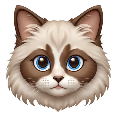 cinematic-fluffy-brown-ragdoll-cat-portrait-emoji,-head-tilted-cutely-with-big,-sparkling-blue-eyes,-soft-brown-and white-colored-fur-with-darker-points-on-the-ears,-face,-and-paws,-simplified-yet-irresistibly-adorable-features, sticker