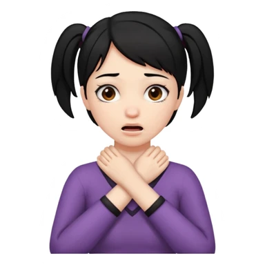 criss cross hands around throat choking self emoji female black hair brown eyes  sticker