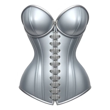 A luxury corset emoji made of silver chrome, smooth metallic curves, minimal fashion silhouette, glossy reflections, sensual high-end aesthetic, iOS emoji style, centered, clean white background sticker