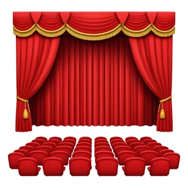 An emoji of an empty theatre stage with red curtains, simple sticker