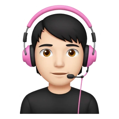 guy with black hair, black shirt and pink headset sticker