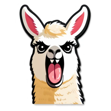 llama panic face sticking tongue out sticker