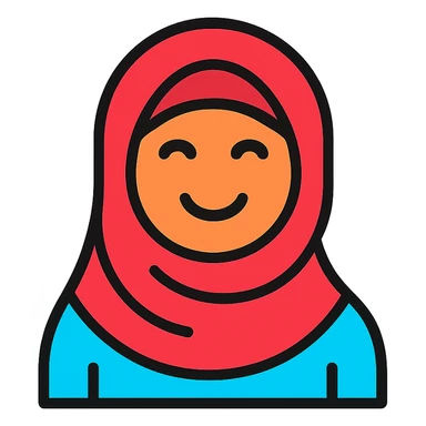 flat icon of a smiling hijabi woman, modern and friendly sticker