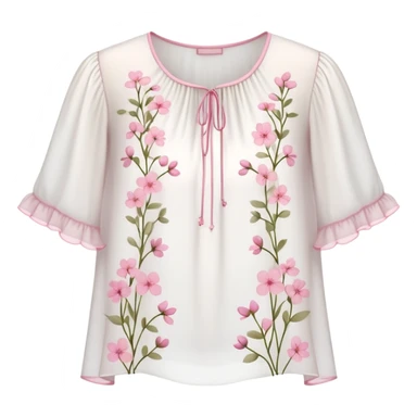 White very short sleeved chiffon blouse with little pink flowers  sticker