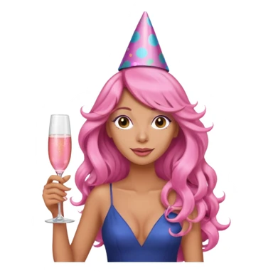 One lady with long pink curled hair and tan skin holding a glass of  pink champagne in each hand sticker