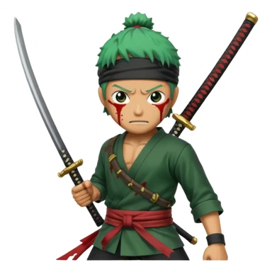 zoro in a battle field with 3 styles sword sticker