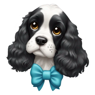 Black and white cocker spaniel with bow around her neck  sticker
