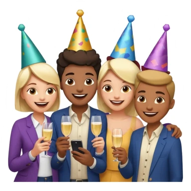 I want to generate a 3d image to show a group of friends playing a mobile trivia game sticker