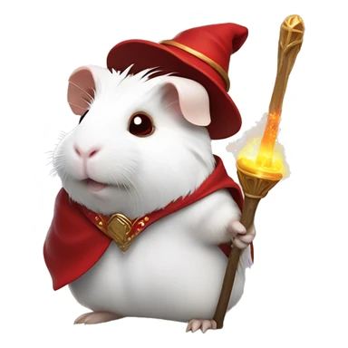 white guinea pig with red eyes wearing wizard clothes and holding a magical staff sticker