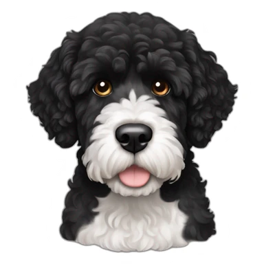 black face Portuguese water dog with white chin sticker