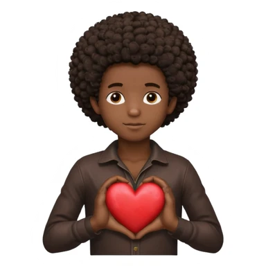 I want a black boy with chocolate skin and a small messy afro holding a heart with the name “Aja” in black close to his chest with his hands over the heart as if to present it to someone he loves. sticker