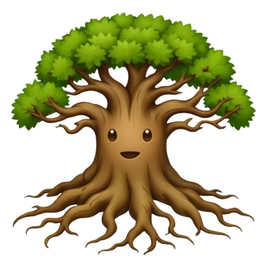 tree roots, earthy brown and green, apple style emoji, no text sticker