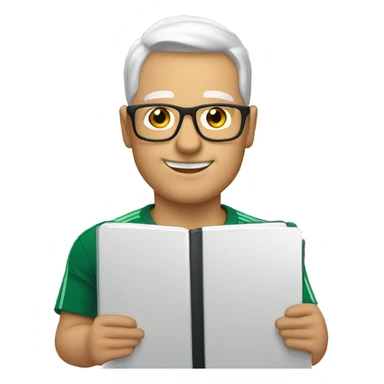 white soccer coach with eyeglasses holding a notebook sticker