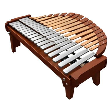 Create a detailed and professional emoji representing a Fleet FLT-SX37 long orchestral wooden xylophone. The design should showcase the large wooden bars of the xylophone, arranged in a traditional setup, with soft metallic accents on the mallets. The bars should have a rich wood texture, with polished details to reflect the quality of the instrument. The mallets should be held above the bars, with the heads clearly visible. Use warm, rich wood tones like mahogany and light brown, with silver or metallic accents for the mallets. Add subtle musical notes floating above the xylophone to emphasize its melodic sound. The background should be transparent. sticker