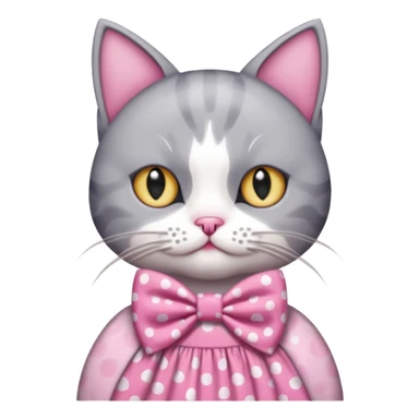 Evil Gray and white evil cat with a pink polka dot dress and with a pink polka dot bow sticker