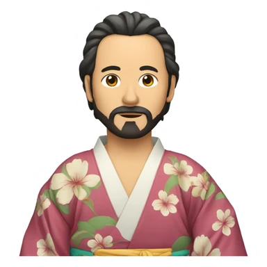 A man with long, tied-back hair and a bit of a beard, wearing a kimono, who does video editing sticker