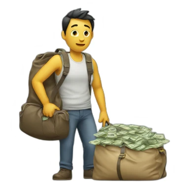 man with overloaded bag with money sticker