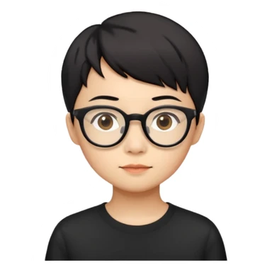 singapore chinese, black very short hair, wear black frame glasses, relatively thin, pokey face sticker