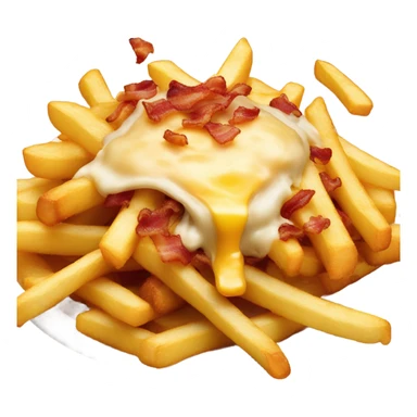 Pile of French fries covered in melted cheese and bacon bits sticker