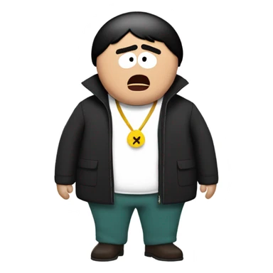Surprised man with black hair in a Cartman (from the South Park TV Show) costume sticker
