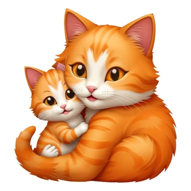happy mom cat hugging her happy kitten, kitten nuzzling mom, emoji style sticker