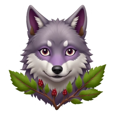 A wolf with lilac gray eyes and holding a weirwood leaf sticker
