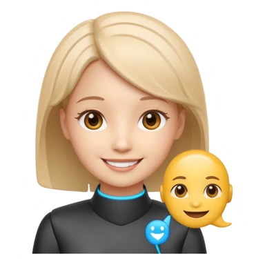 cute AI assistant with a digital face and a chat icon, emoji style sticker