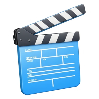 ultra simplified movie clapper with blue and white colors, two simple rectangles with a diagonal line sticker