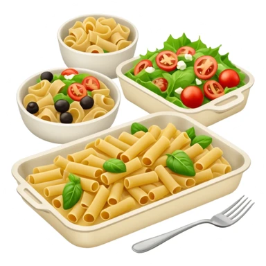 rectangle tray meal with  pasta, salad desert sticker