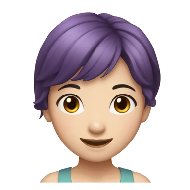 happy face vietnamese girl, black eyes, beautiful smile, short purple hair sticker