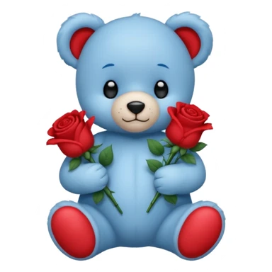 blue baby teddy bear holding roses  sticker