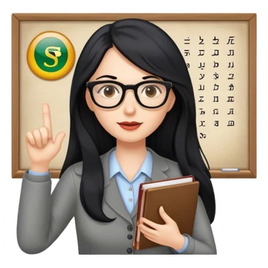 pale female teacher with long black hair, wearing glasses teaching Spanish sticker
