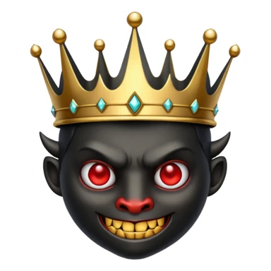a black, shining crown with a devil face sticker
