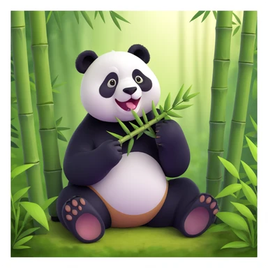 panda eating bamboo in forrest background, close up pose sticker