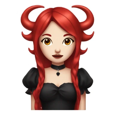 hime goth girl, devil horns, red hair, red dress sticker