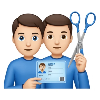 Scissors cutting a man ID card in 2 parts.hyper realistic sticker